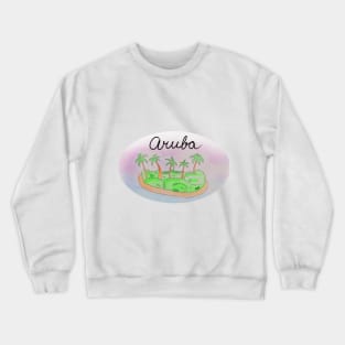 Aruba watercolor Island travel, beach, sea and palm trees. Holidays and rest, summer and relaxation Crewneck Sweatshirt